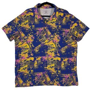 Fabletics Polo Shirt Mens XL Blue Yellow Stretch Performance Gym Tie Dye